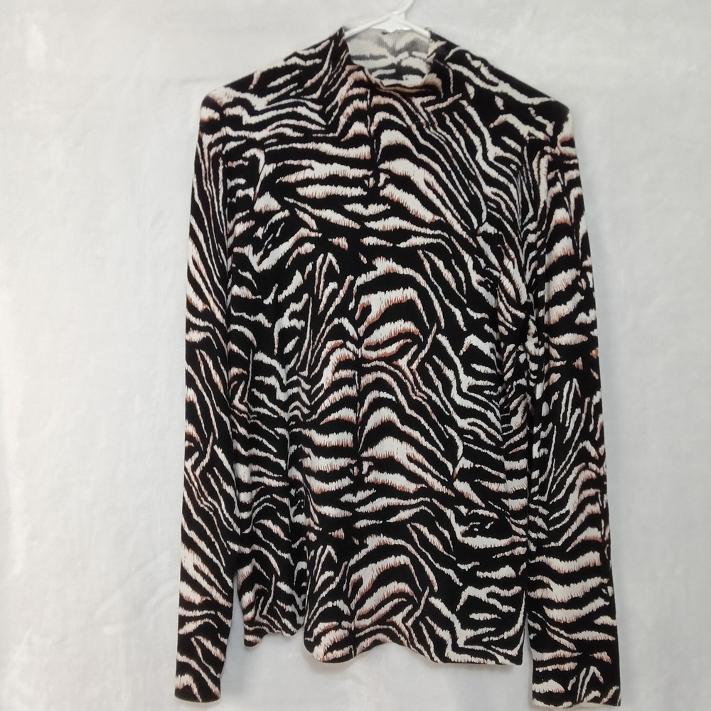 Cyrus Zebra Print Mock Neck Sweater Womens XL Black Rust Brown New